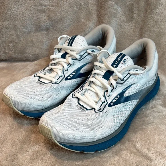 Brooks White and Blue Glycerin 18 Running Shoes - Mens 10.5 - Picture 3 of 8